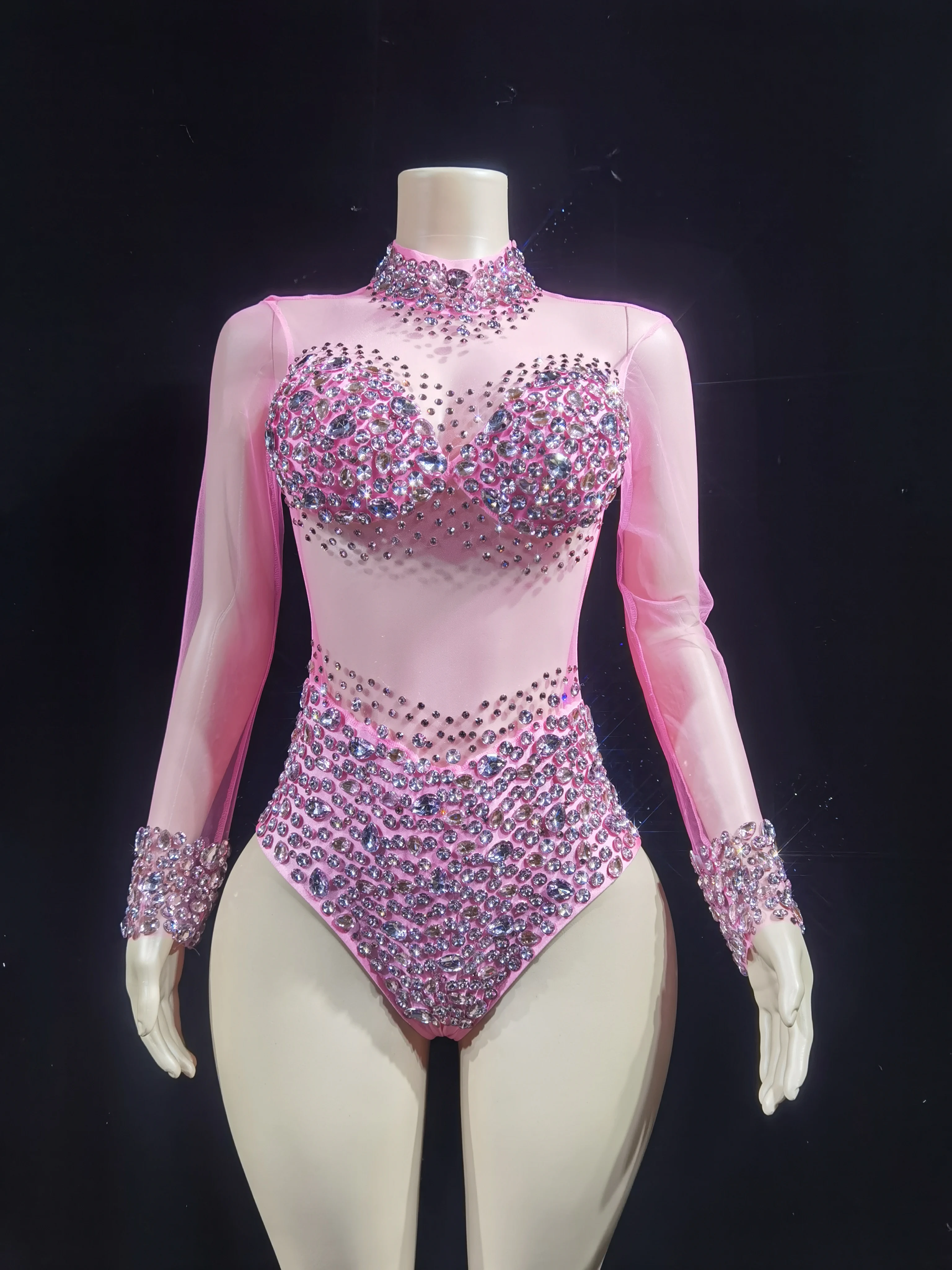 

Sparkly Crystals Leotard Sexy See ThroughCrystal Bodvsuit Dance Costume WomenNightclub Party Birthday Outfit Show StageWear