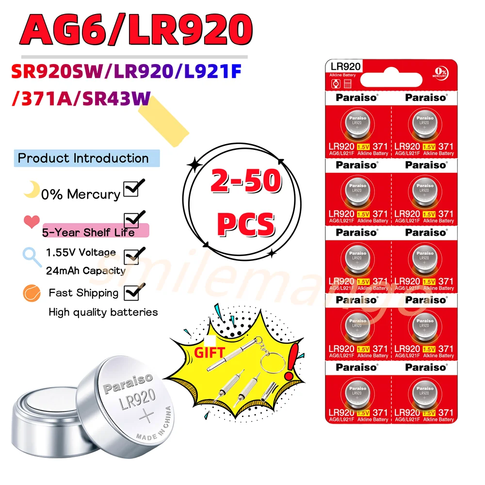 

2023-New 2-50PCS AG6 371 SR920SW LR920 SR927 171 370 L921 LR69 SR920 Button Batteries For Watch Toys Remote Cell Coin Battery