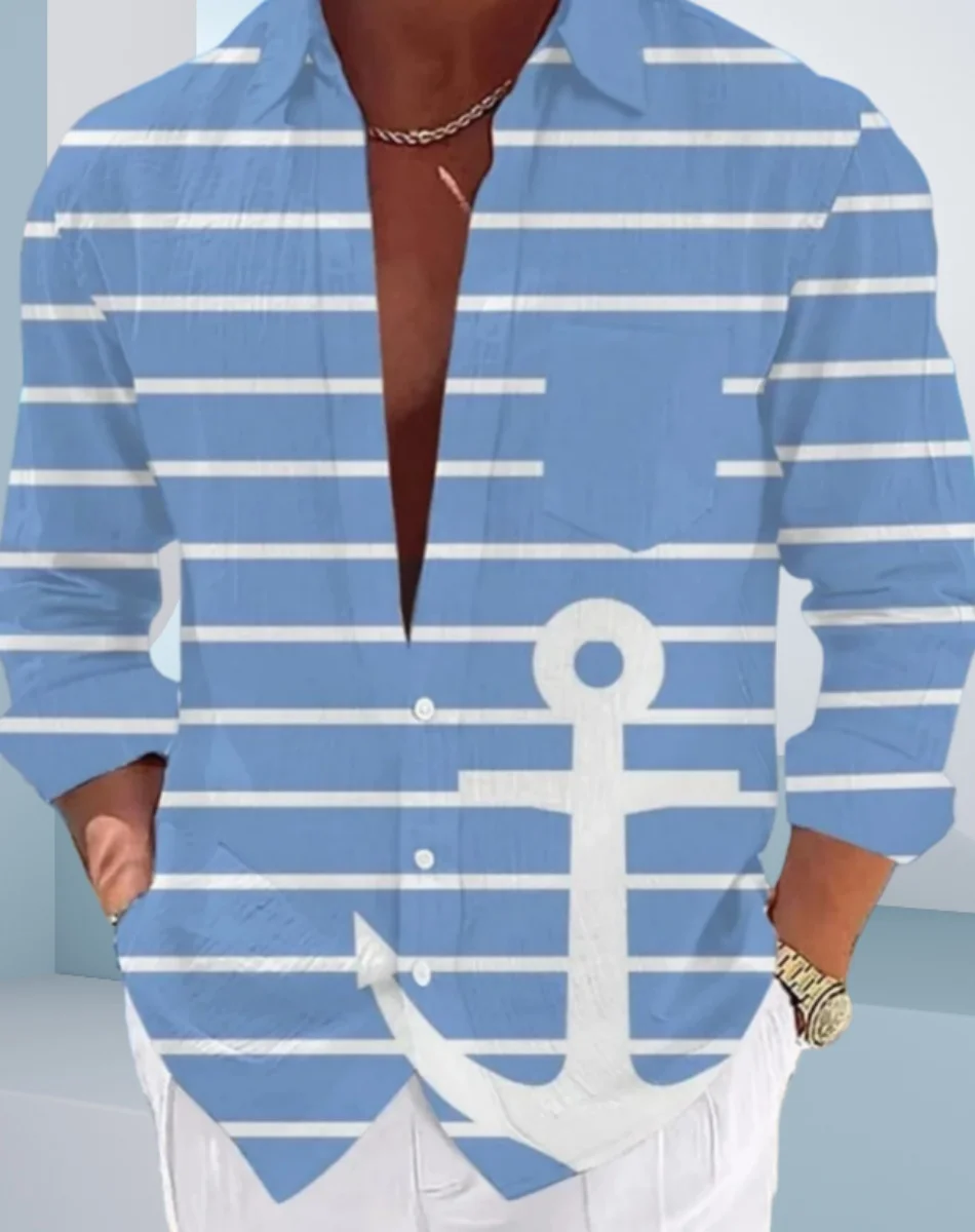 New men's casual shirt summer Hawaiian shirt 3D printed casual long sleeved shirt men's plus size XS-6XL