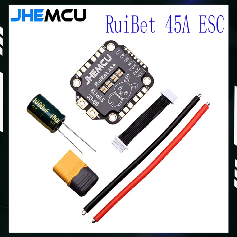 JHEMCU RuiBet 45A/55A ESC BLHELI_S Dshot600 4w1 bezszczotkowy ESC 3-6S 30.5X30.5 M4 dla RC FPV Freestyle kontroler lotu Drone