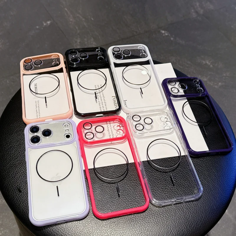 เคสใสอะคริลิกสำหรับ iPhone 17 Pro Max บาง ดีไซน์วงกลม แม่เหล็กดูดติด รุ่น 16/15 สองสี ป้องกันการตก ป้องกันการลื่น