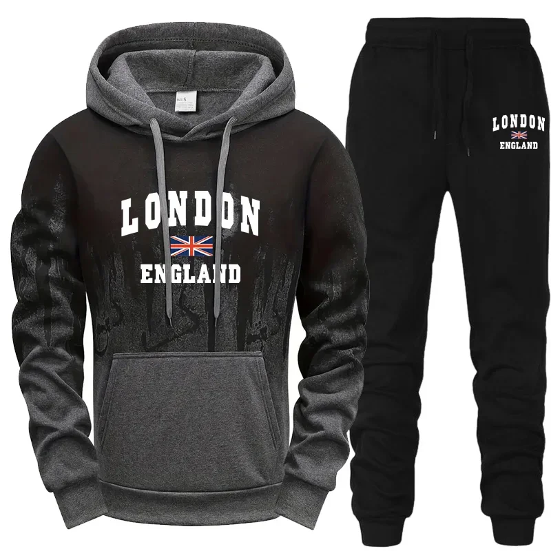Hot Sales Men Tracksuit Casual Printed Splash-ink Hooded Sweatshirts Daily Sports Jogging Men's Clothing Single Piece Tops Pants