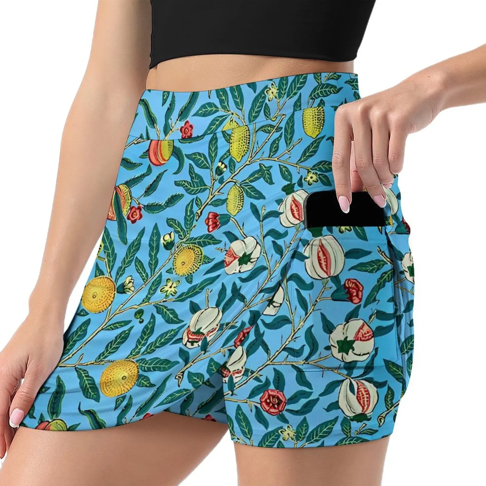 Fruit Print Skirt William Morris Aesthetic Casual Skirts Women Kawaii Mini Skirt Printed Clothing Gift Idea