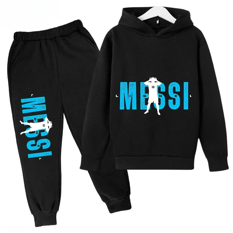 Children's Hoodie Set Plus Sweatshirt Pants Sports 2-piece Set for Boys and Girls Messi Printed Children's Clothing Baby Clothes