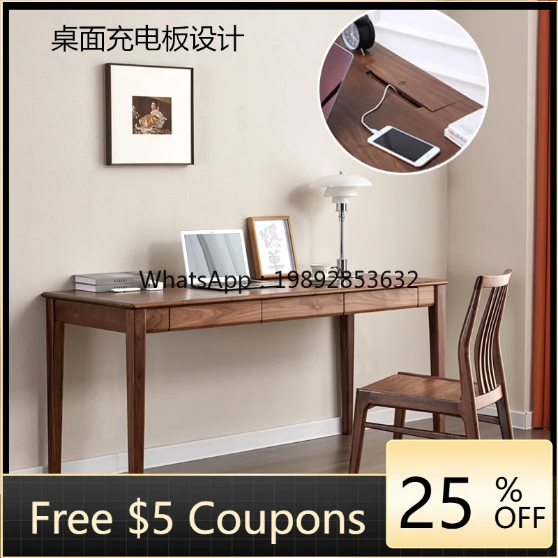 YFY North American Black Walnut Solid Wood Desk Simple Japanese Style Cherry Wood Office Computer Desk with Cable Management