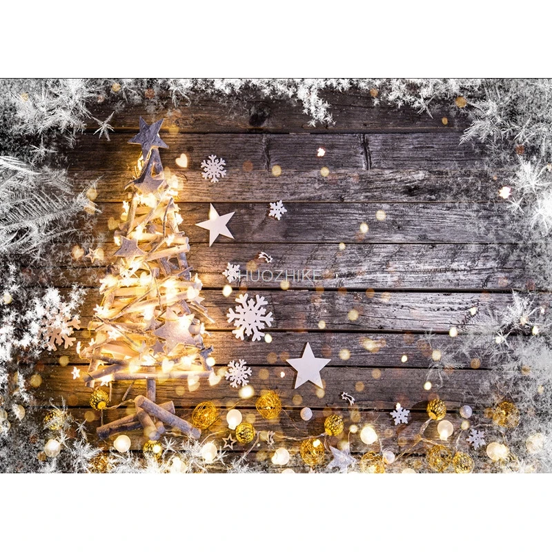 Shuozhike-クリスマスの木の板のテーマ写真の背景、雪だるまの背景、写真スタジオの小道具、MMSD-03
