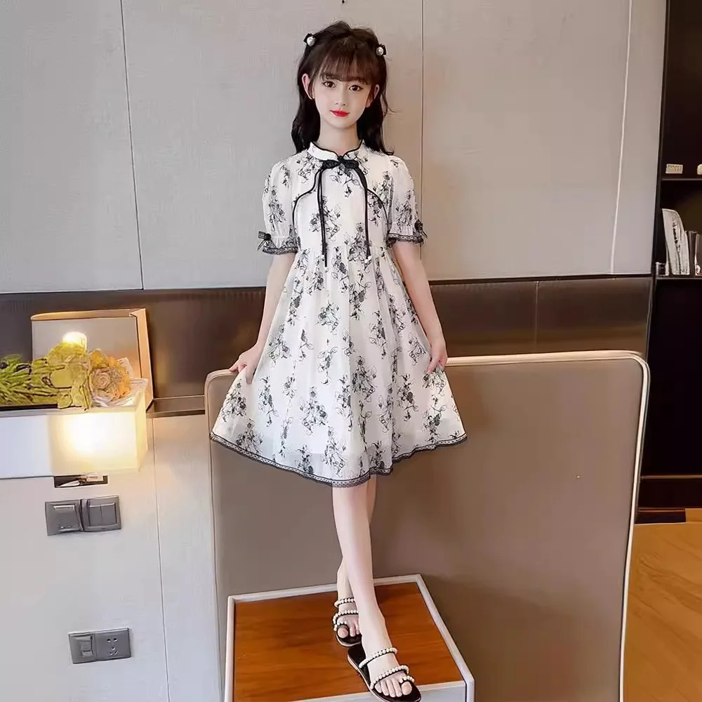 2024 summer Kids Girls spring chinese Cheongsam Qipao Princess Teenager New Year Floral Dresses Clothing  4 7 8 9 10 12 14 Years