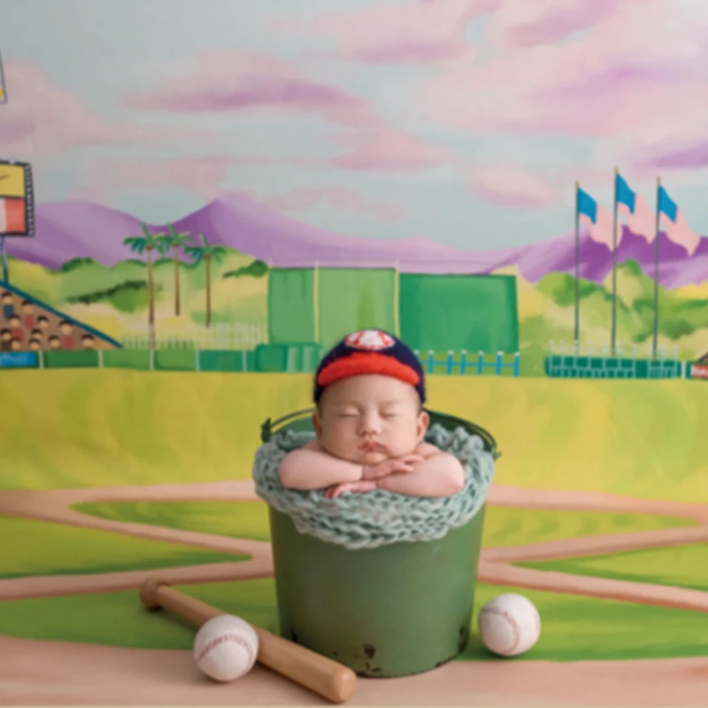 Newborn Photography Props Sport Theme Set Playground Backdrop Posing Bucket Hat Baseball Decor for Baby Studio Photo Shoot
