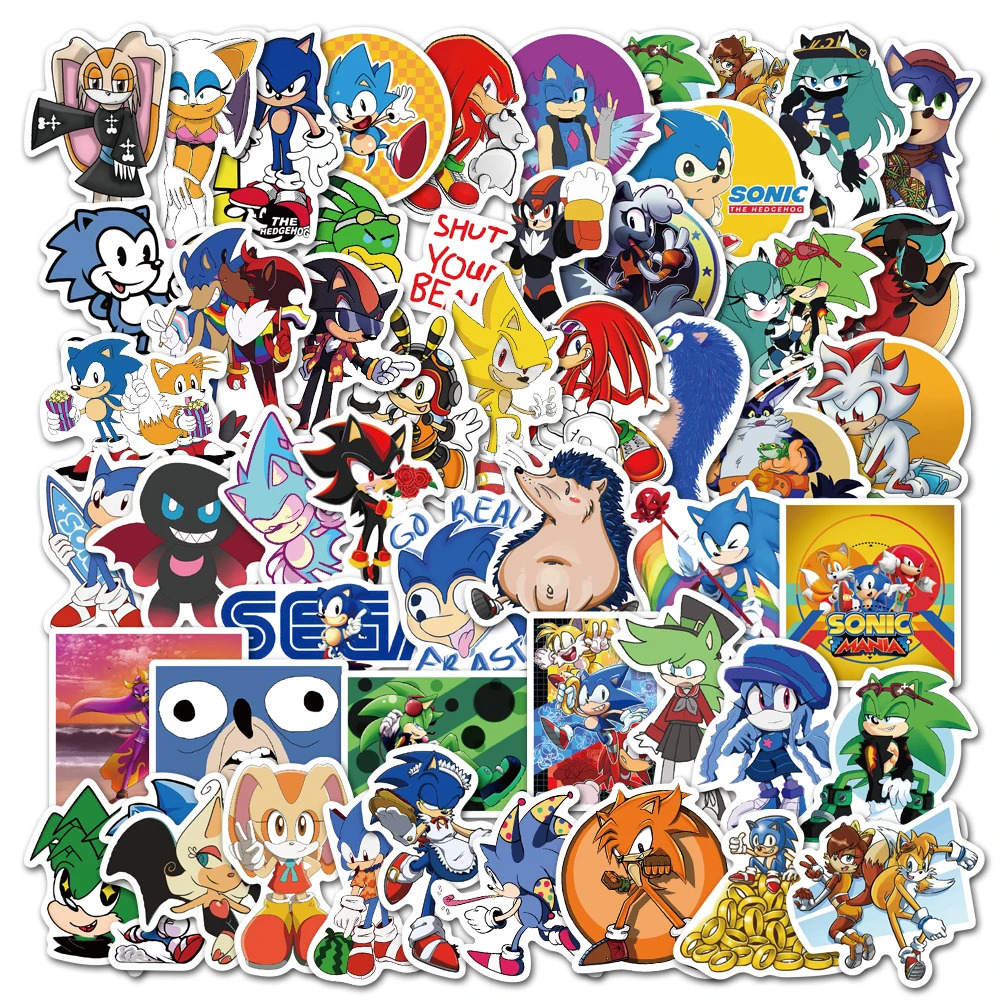 50pcs/Pack Sonic Stickers Creative Cartoon The Hedgehog Refrigerator Sticker Graffiti Luggage Book Notebook Sticker Kids Gifts