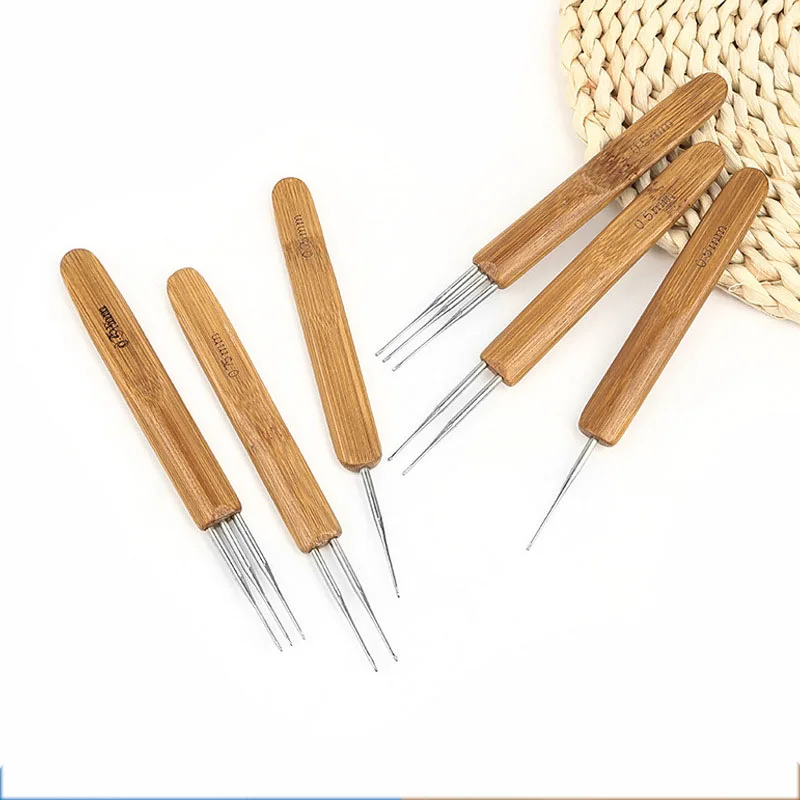 Single Double Triple Crochet Hooks Dreadlock Braid Diy Craft Knitting Tools Wig Hair Extension Weaving Bamboo Handle Lock Needle