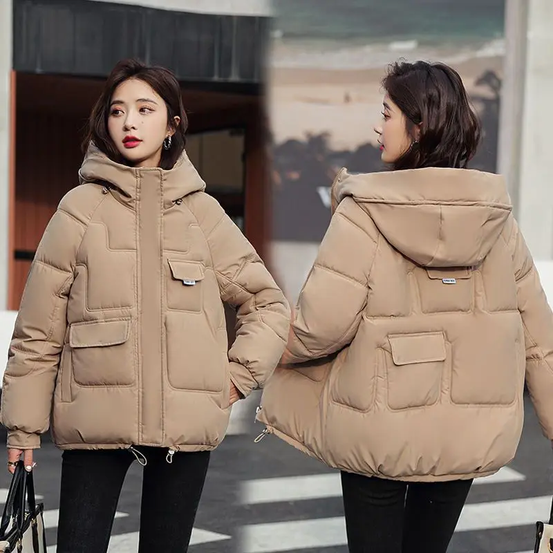 Ladies Fashion Winter Coat Women Down Cotton Hooded Jacket Woman Casual Warm Outerwear Jackets Female Girls Black Clothes Vy2002