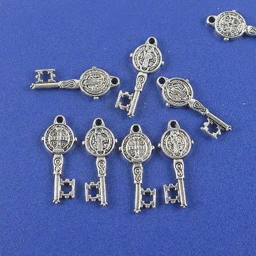 30pcs 23*8mm Tibetan Silver Saint Benedict Key Design Charms H0796 Charms for Jewelry Making