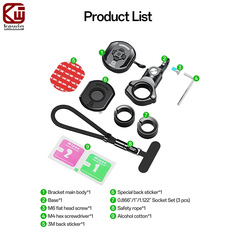 Kewig M36 Motorcycle Phone Holder With Vibration Dampener & Magnetic Back Sticker Motorbike Bicycle Bike Scooter ADV Phone Mount