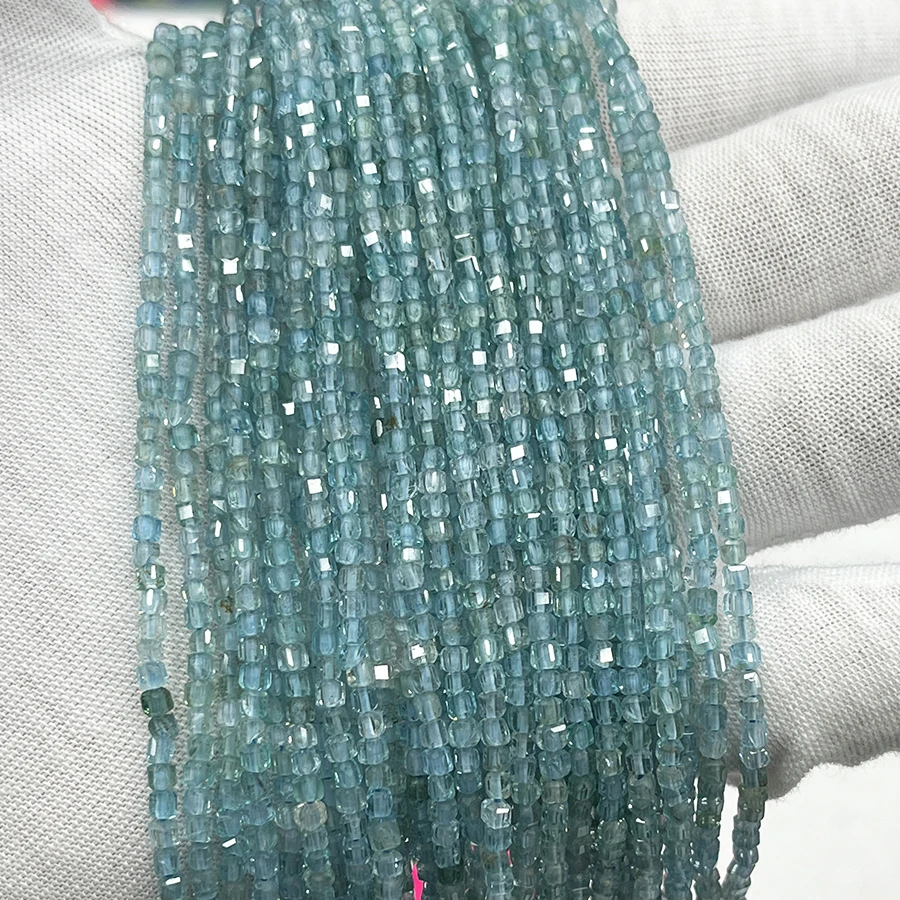 Natural Crystal Blue Diopside Handmade Faceted Cube Loose Beads For DIY Jewelry Making Bracelet Necklace 15” 2.5mm