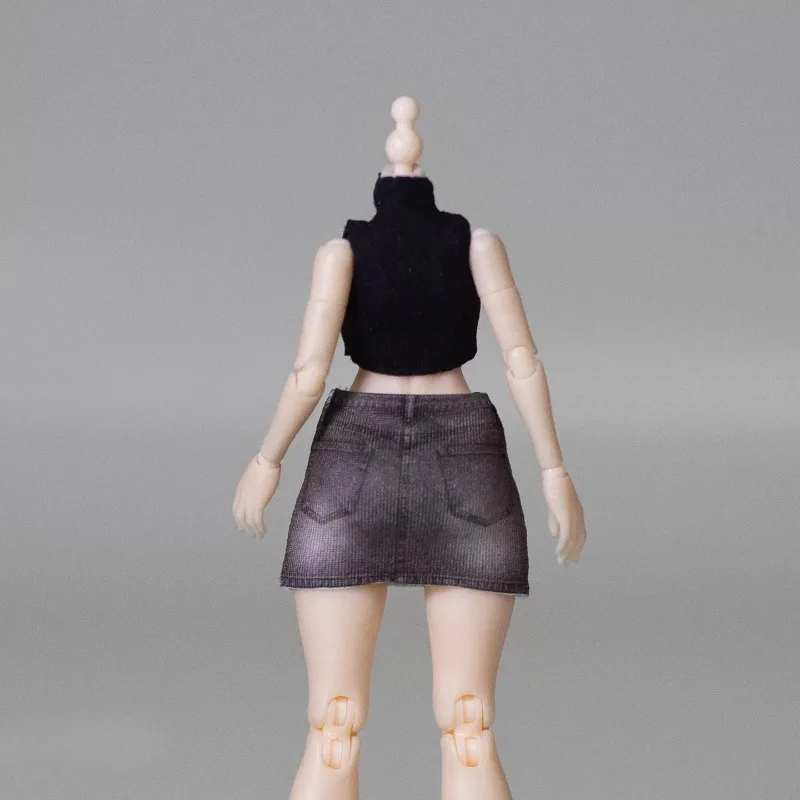 JZAO 1/12 Maßstab, einfarbige, elastische, ärmellose Weste, bedruckter Rock, Kleidung für 6-Zoll-Tbl-Snail-Shell-Romankey-Actionfiguren und Puppen. – Detail 2