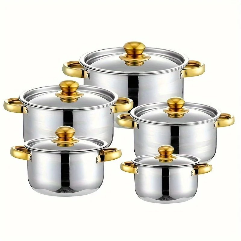 5Piece Golden Stainless Steel Cookware Set Multi-Purpose Compatible  Stoves, Non-Stick, Scratch-Resistant, and Dishwasher Safe