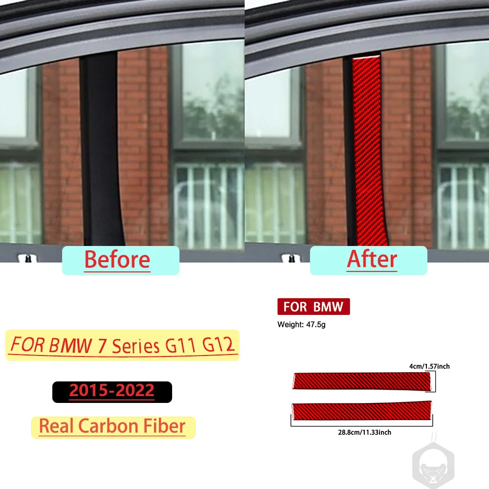 For BMW 7 Series G11 G12 2015–2022 Window Door Column Center C Pillar Trim Real Soft Carbon Fiber Interior Accessories Stickers