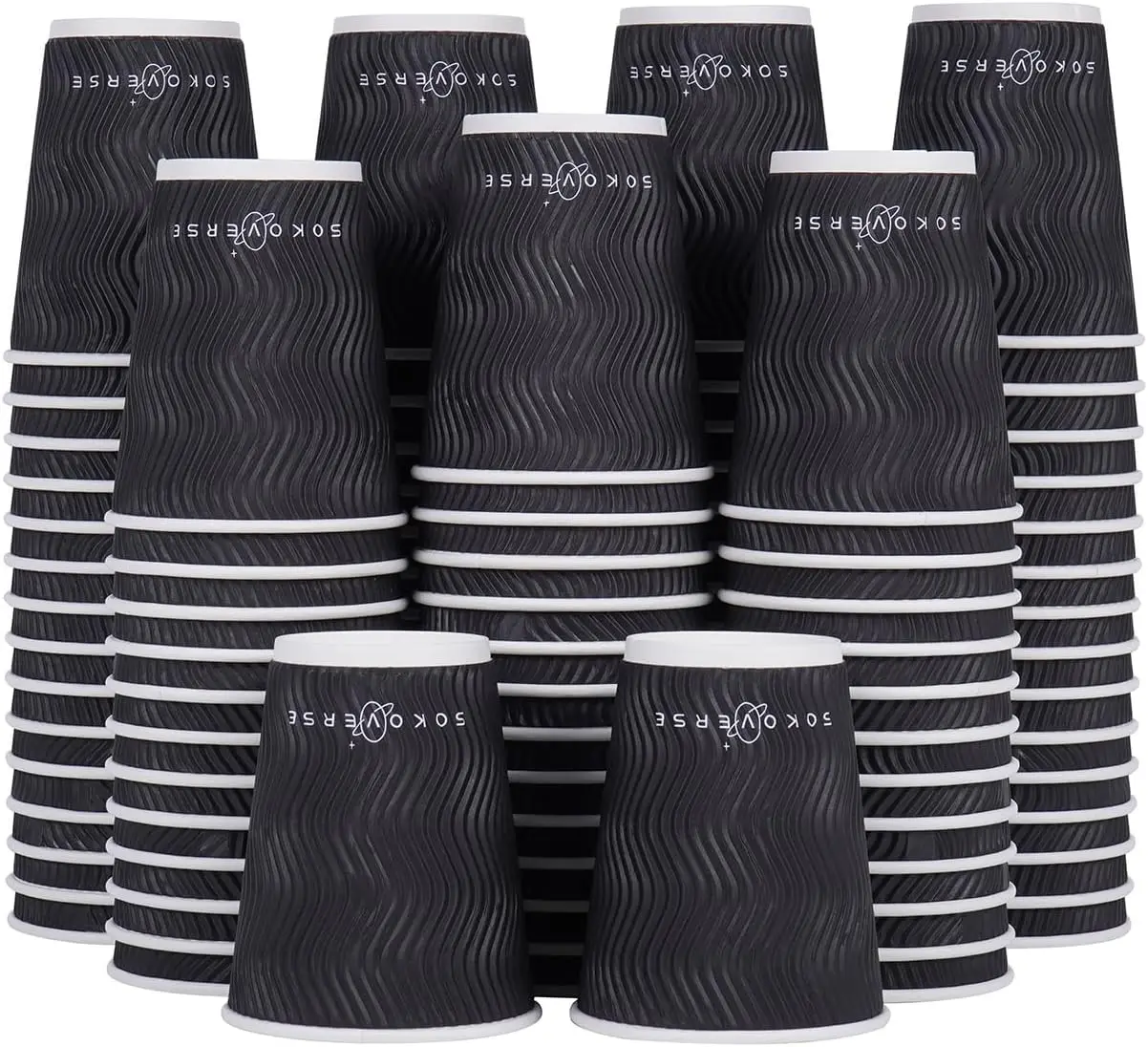 

Sturdy Disposable Hot Beverage Cups | 12 oz Insulated Ripple-Style Coffee Cups Without Lids, Paper Cups for Hot & Cold D