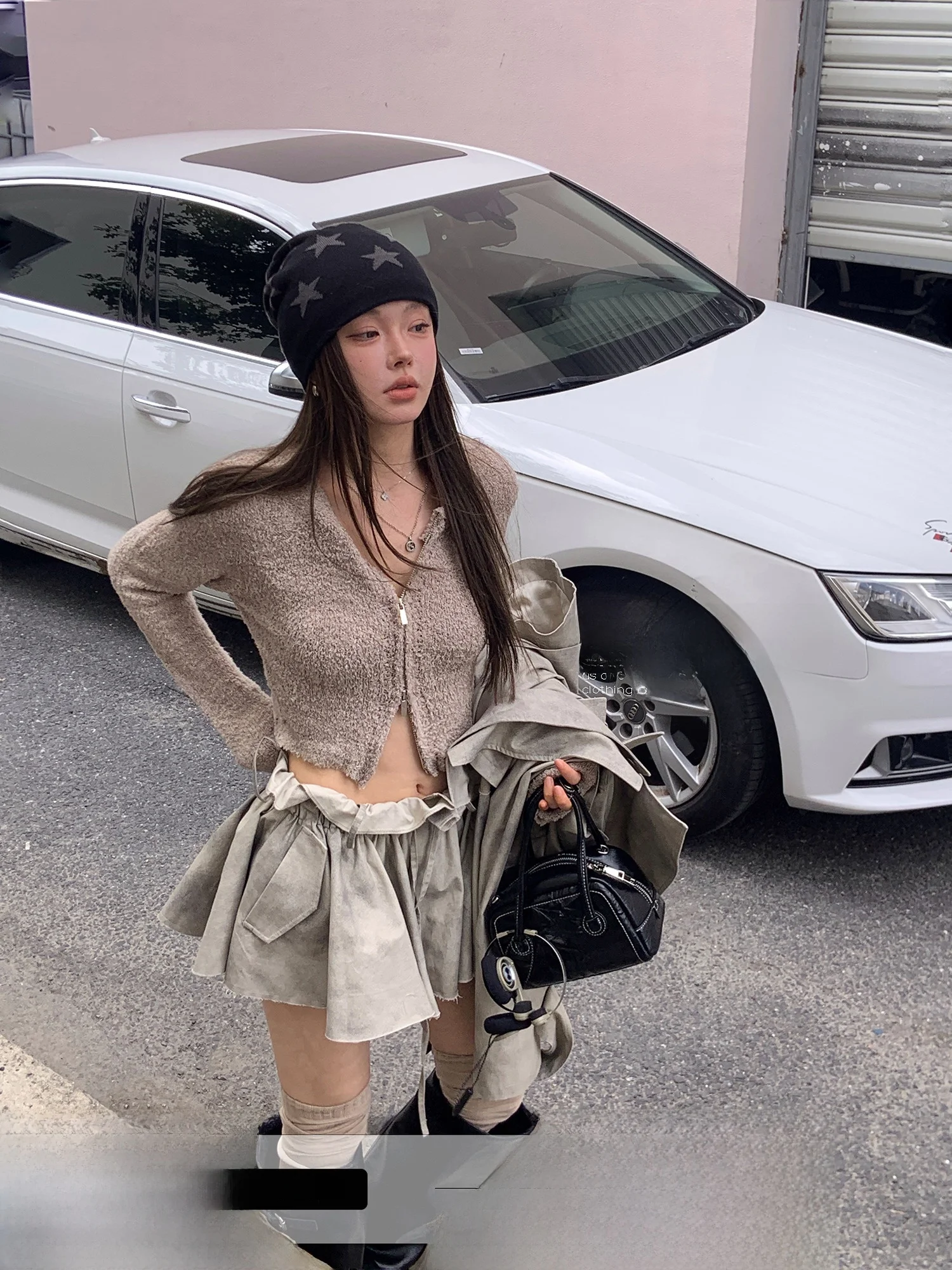 

KAS Soft Casual Zipper Sweater Open Cardigan Double Headed Versatile Design Comfortable Long Sve round Ne ort Sle