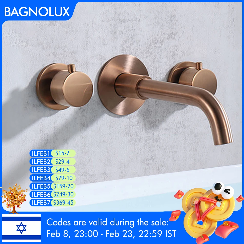 

Матовый розово-Золотой смеситель для раковины 100%, смеситель из твердой латуни для раковины, настенный кран для горячей и холодной ванной комнаты