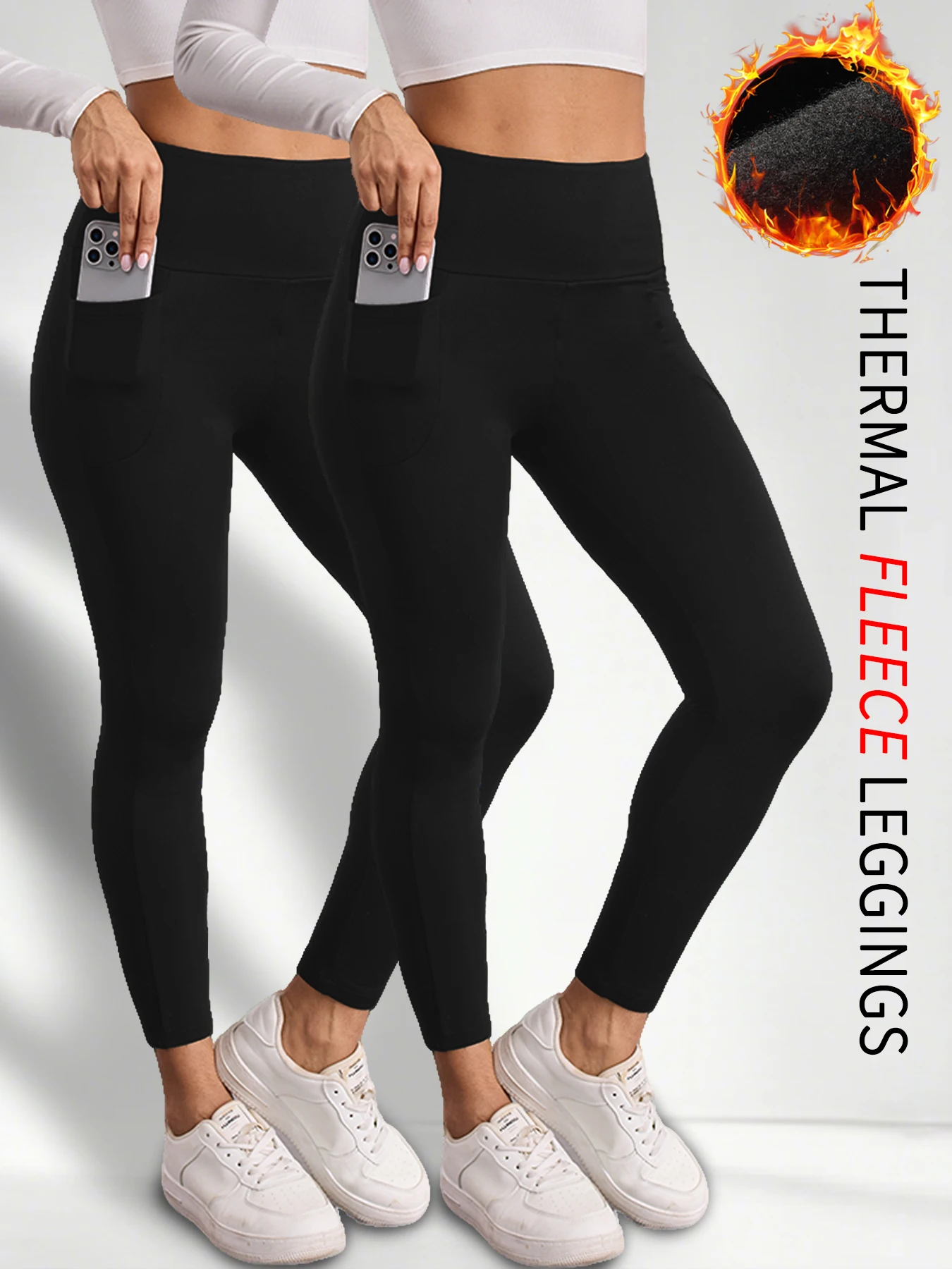 

Женские супермягкие термолеггинсы на флисовой подкладке с карманами, брюки для бега для йоги с высокой талией и контролем живота