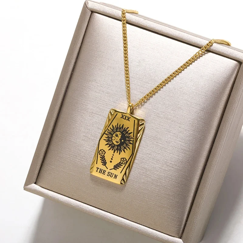 Stainless Steel Vintage Tarot Necklace For Women Men Gold Color Empress Goddess Amulet Pendant Necklace Fashion Jewlery Gift New