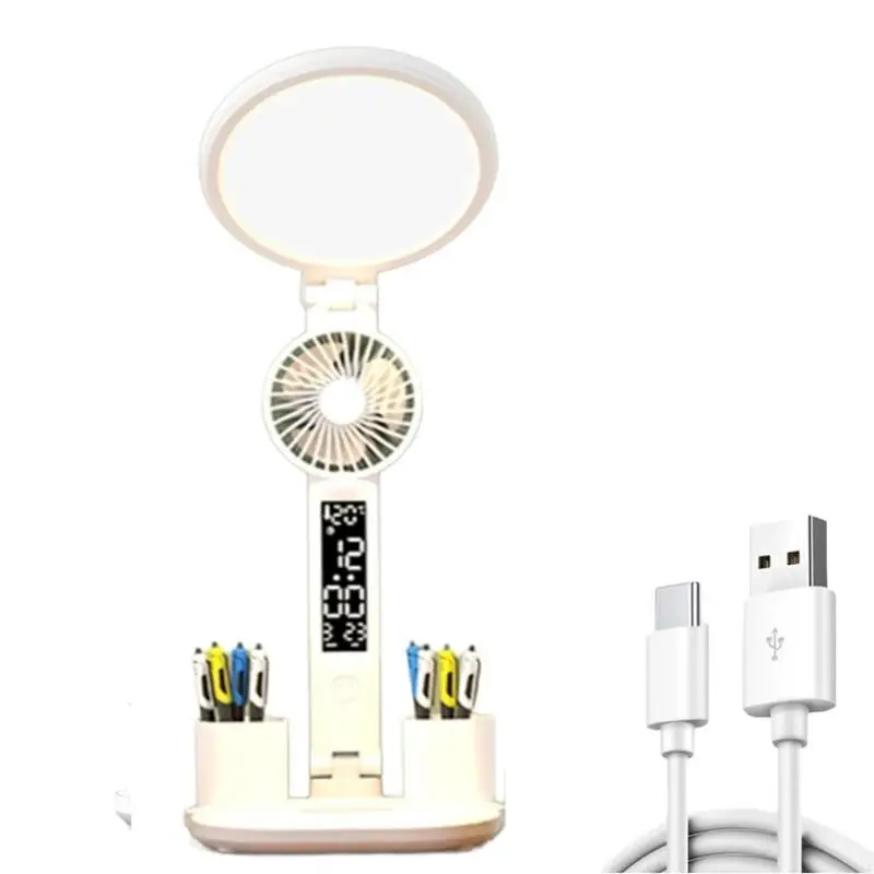 Ronde schermventilatorlamp met 3200 mAh batterij/ USB -oplaad, LED toont tijdstemperatuurvochtigheid multifunctioneel 83ce
