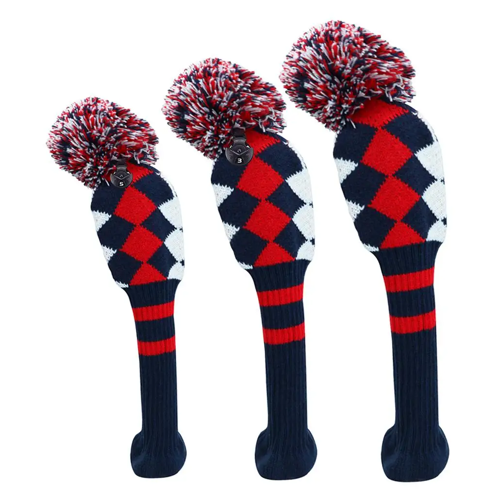 3x Golf Wood Headcover Head Covers Anti-slip Knitted 3 5 Fairway Protector Protect Sleeve Golfer Gift