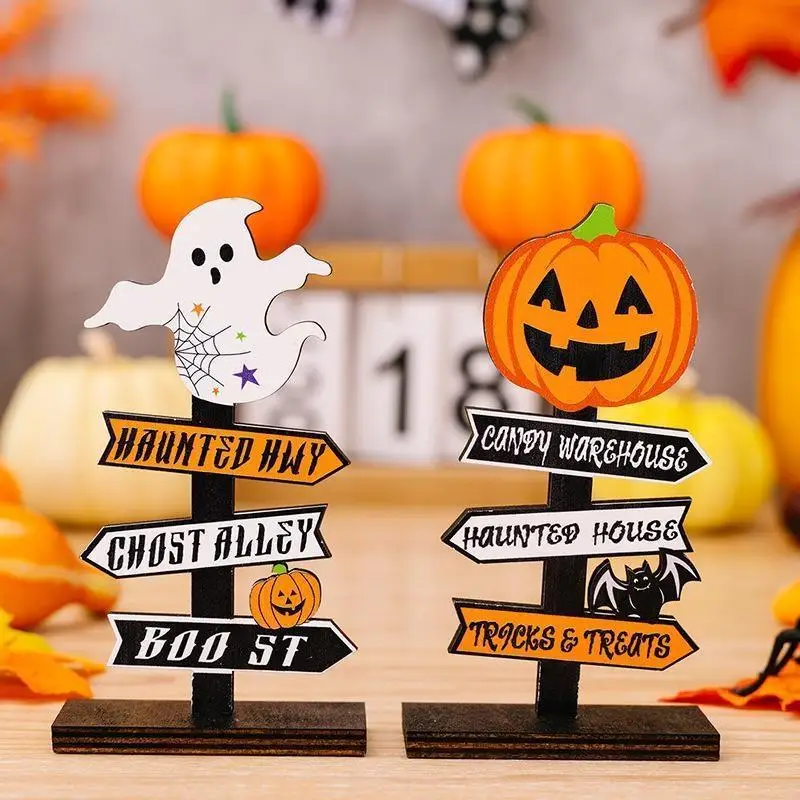 Ornements en bois d'Halloween 14x8cm : Citrouille, Fantôme, Sorcière – Décoration de bureau créative, accessoire d'ambiance pour la maison et les fêtes