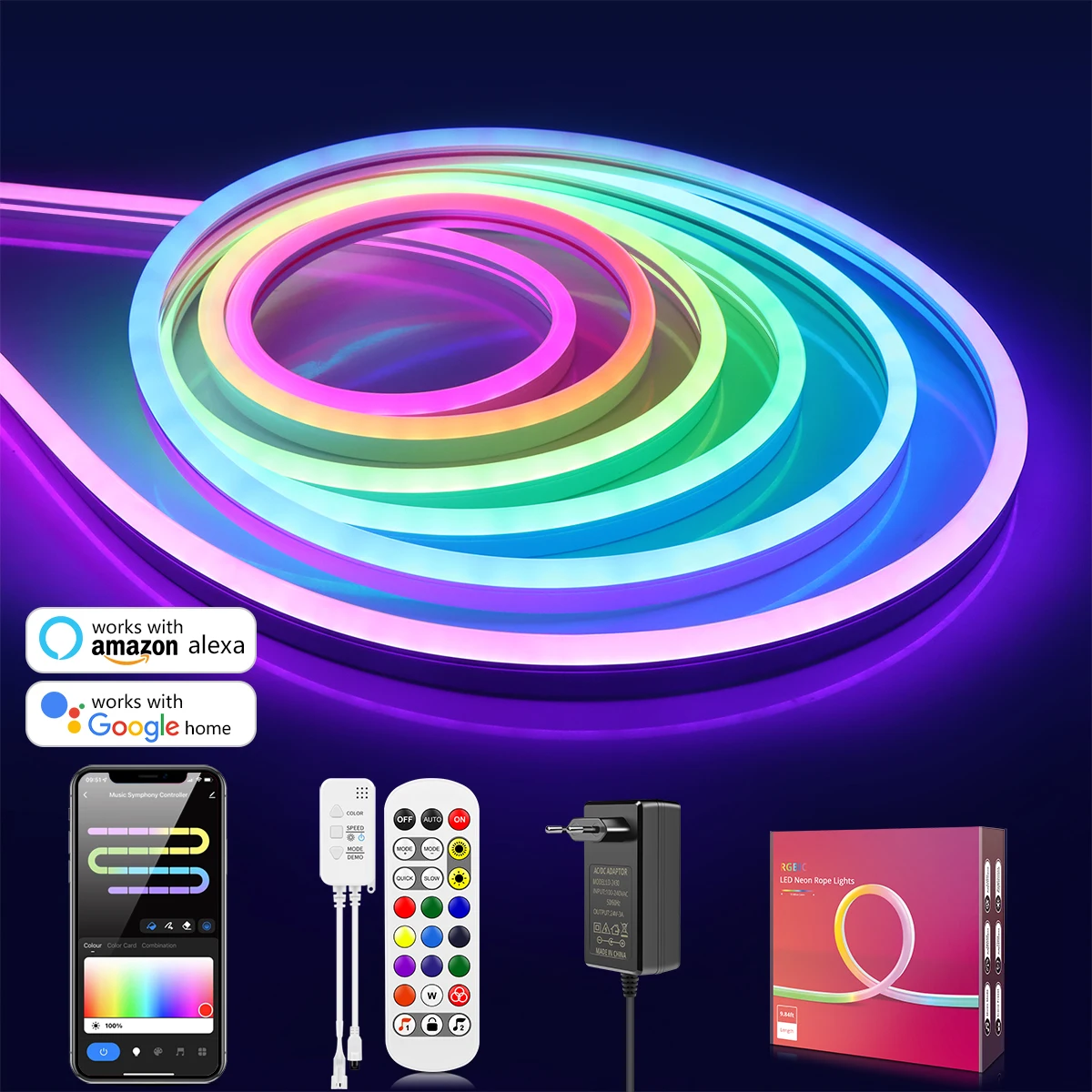 LED Neon Strip Light Tuya Smart WiFi APP 24V RGBIC Dimmable Dreamcolor WS2811 Chasing Effect Music Neon Sign Decoration Lamp