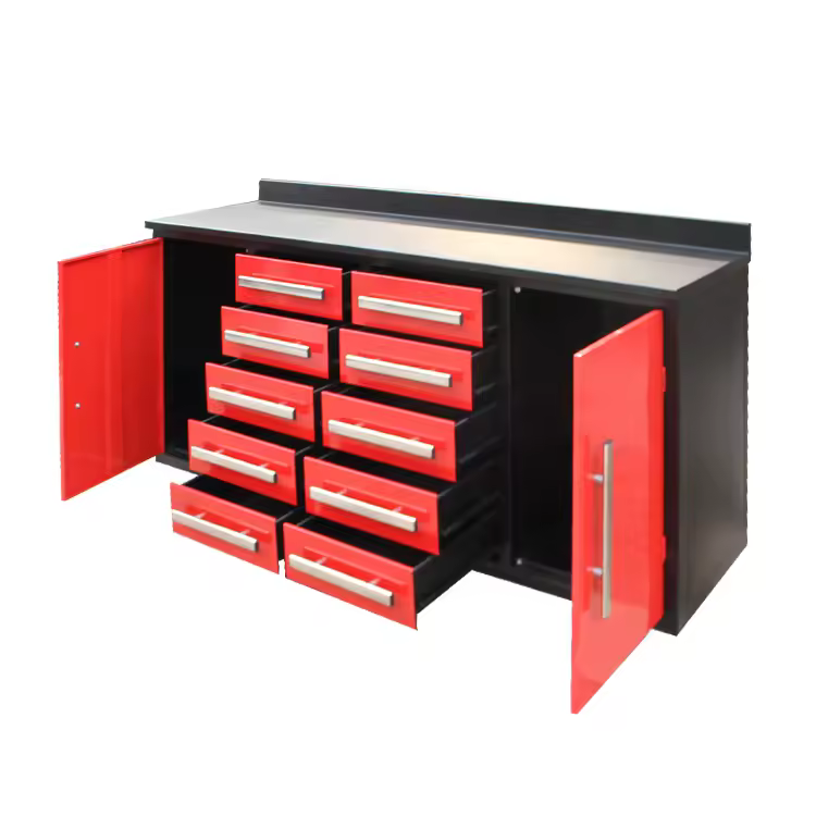 7ft Heavy-Duty Garage Workbench Cabinet with 10 Drawers Red image