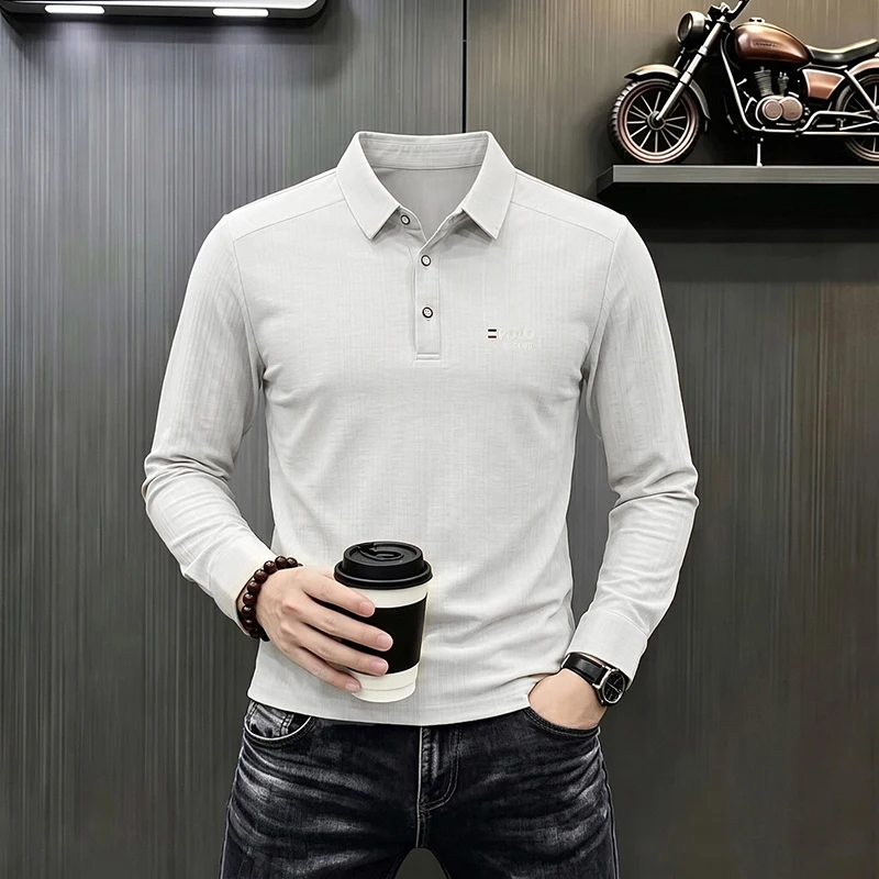 Men's Business Long Sleeved Formal Polo Shirts Autumn Spring Smart Casual Work Tops Tee Man Office Workwear Polo Collar T Shirts view 5