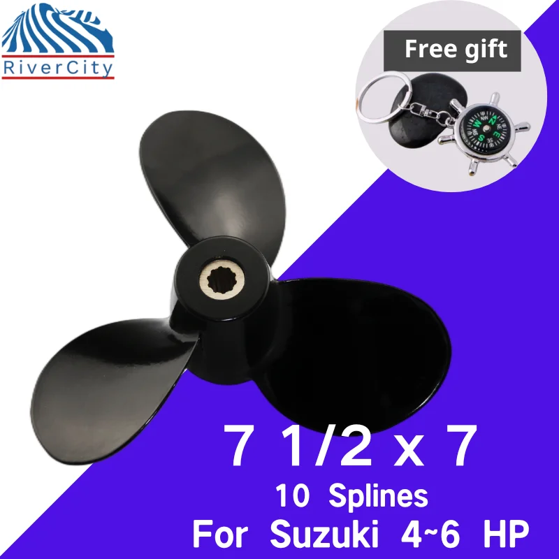 

For Suzuki 4hp 5hp 6hp Outboard Outboard Propeller 7 1/2x7 Boat Motor Aluminum Alloy Screw Ship Marine Engine 3 Blade 10 Spline