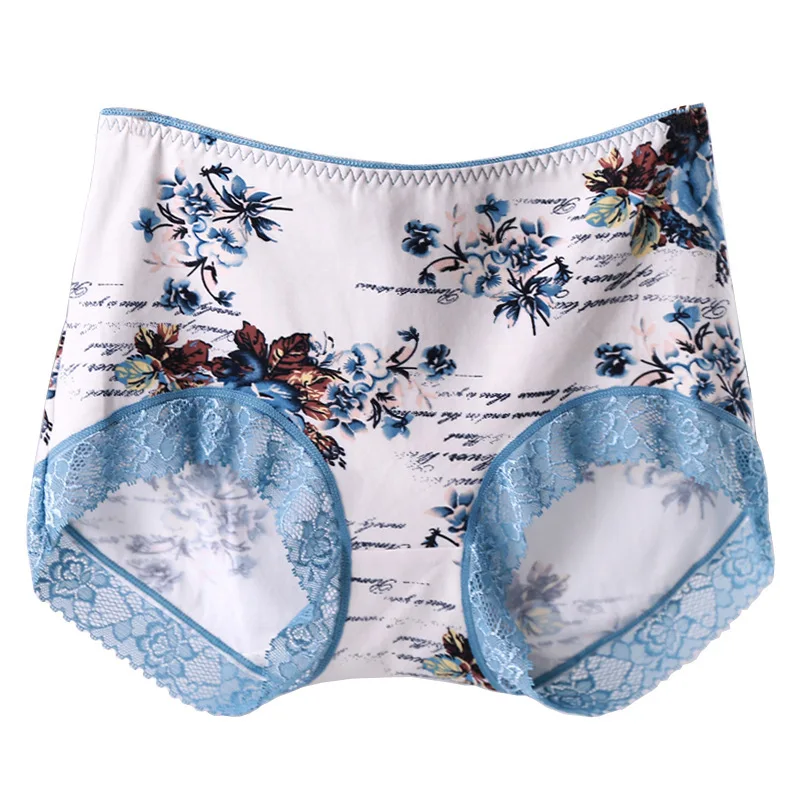 45-115kg Plus Size Panties Women High Waisted Cotton Briefs Shorts Elastic Breathable Printed lace edging Underwear Oversize A30