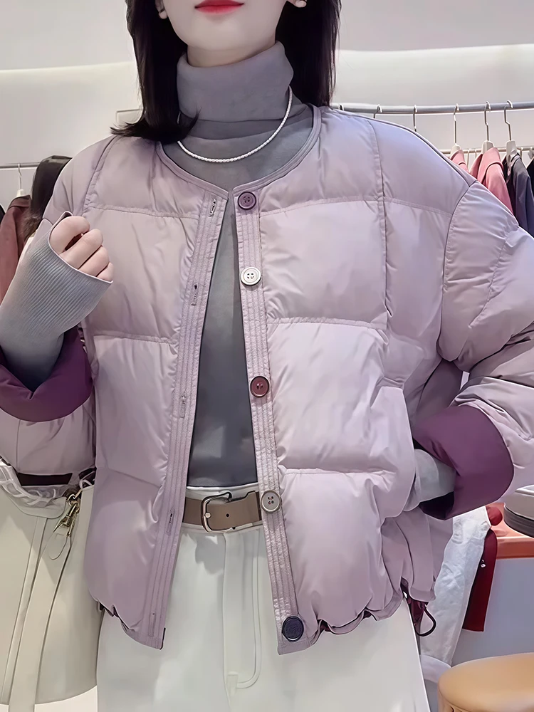 

Warm Thiened ort down Cotton Jaet Women's round Ne Korean Sle Faionable Versatile Outerwear for Winter