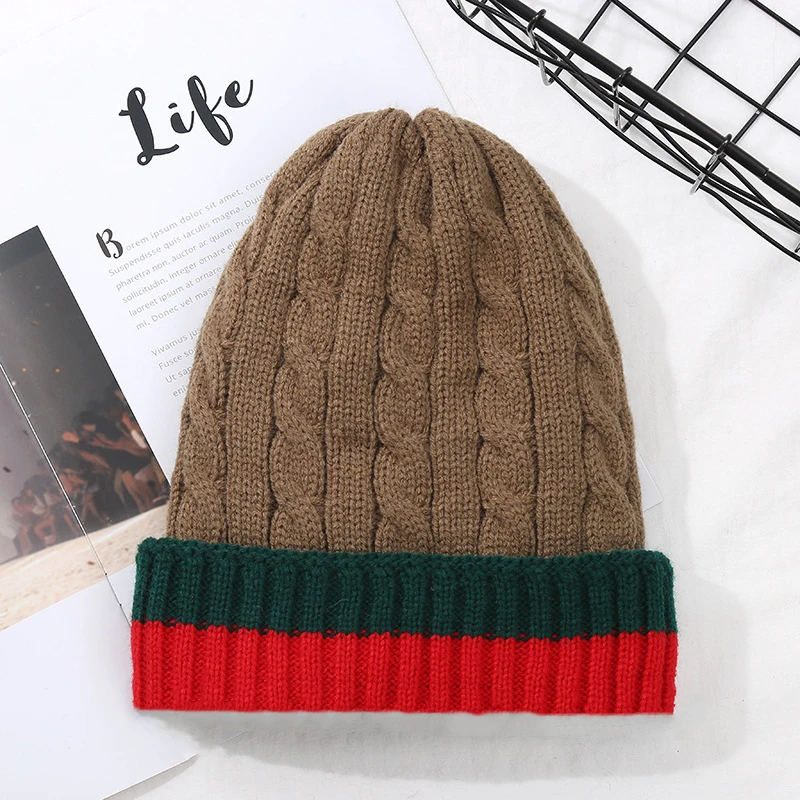 Winter Warm Pullover Hat for Women\'s Twist Velvet Beanie Fashion Stretch Knit Sweater Hat Hot Brand Stripes Casual Cap for Men