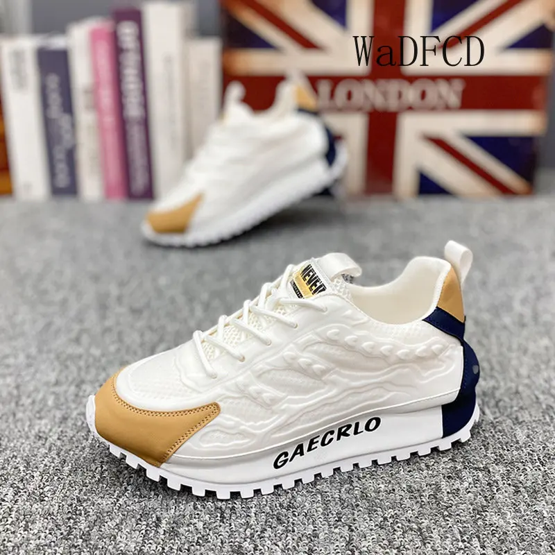 Chunky Sneakers Men Cover Bottom Board Shoes Fashion Casual Microfiber Leather Mesh Breathable Increased Internal Platform Shoes