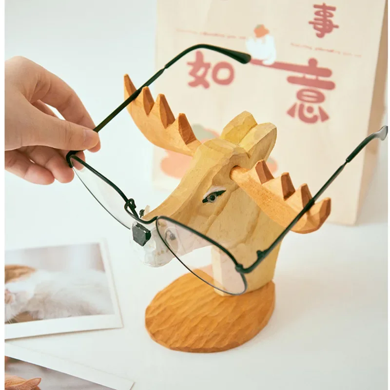 Creative Cute Storage Racks Solid Wood Sculpture Simulated Animals Card Slot Design Glasses Holder Office Desktop Display Stand