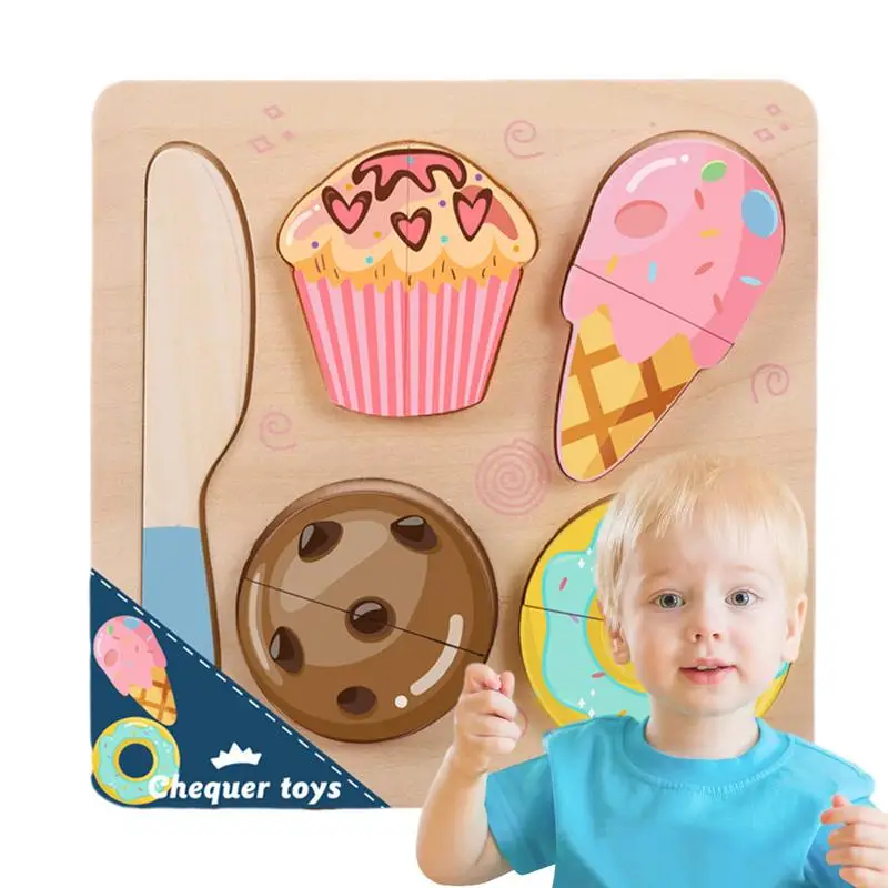 Wooden Cutting Puzzles Pretend Play Food Fruits Cutting Toy Kitchen Preschool Food Toy Puzzle Educational Toy For Girls & Boys