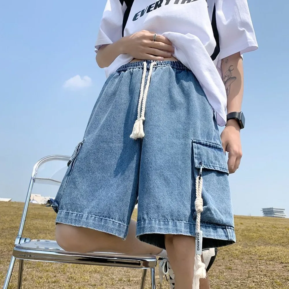 Invisible ouvert entrejambe sexe en plein air décontracté cinq points pantalon hommes Denim Shorts tendance polyvalent rétro été cordon pantalons en vrac