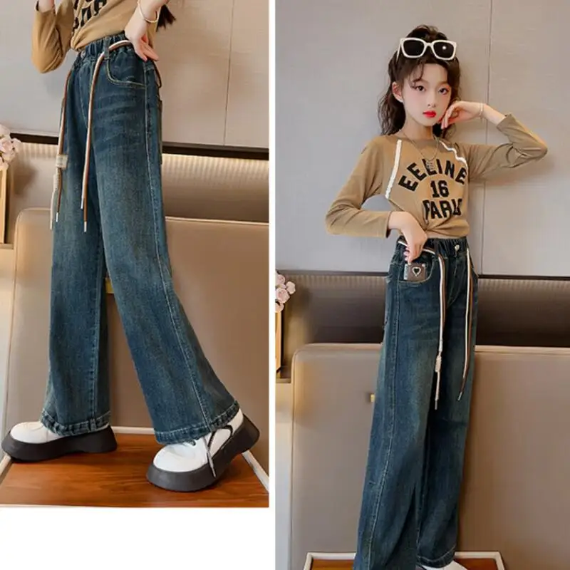 الفتيات الخريف والشتاء الجينز كاوبوي مستقيم الساق السراويل سراويل تقليدية الأطفال المخملية السراويل طالب ملابس الفتاة الملابس