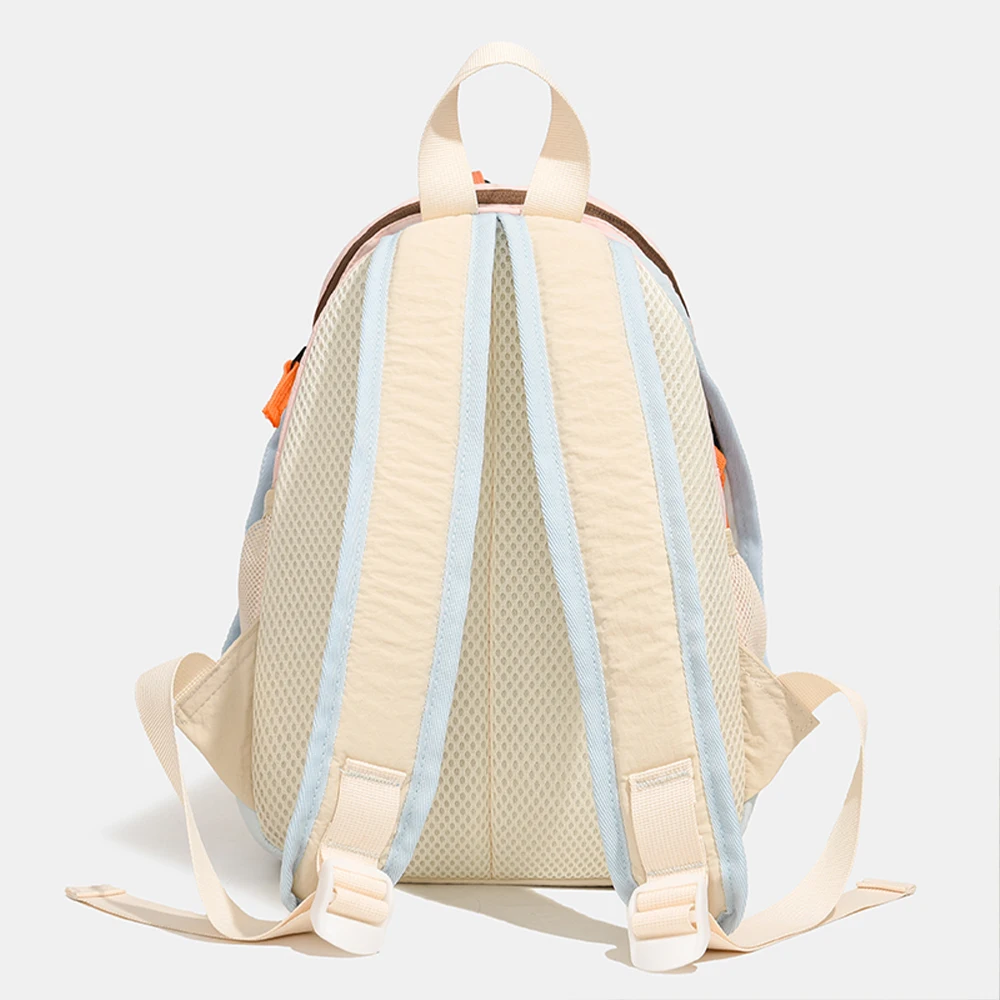 Color Block Mini Nylon Backpack, Lightweight Daypack with Bungee Cord, Durable Bag for Hiking & Daily Use