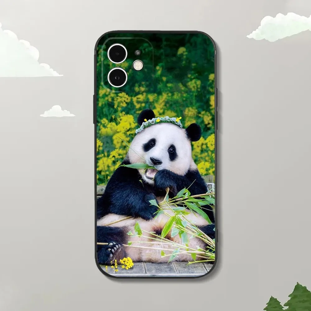 Panda FuBao Phone Case For iPhone16,15,14,13,12 Mini 11 Pro XR,X,XS,MAX 7,8 Plus Silicone Cover Soft Black