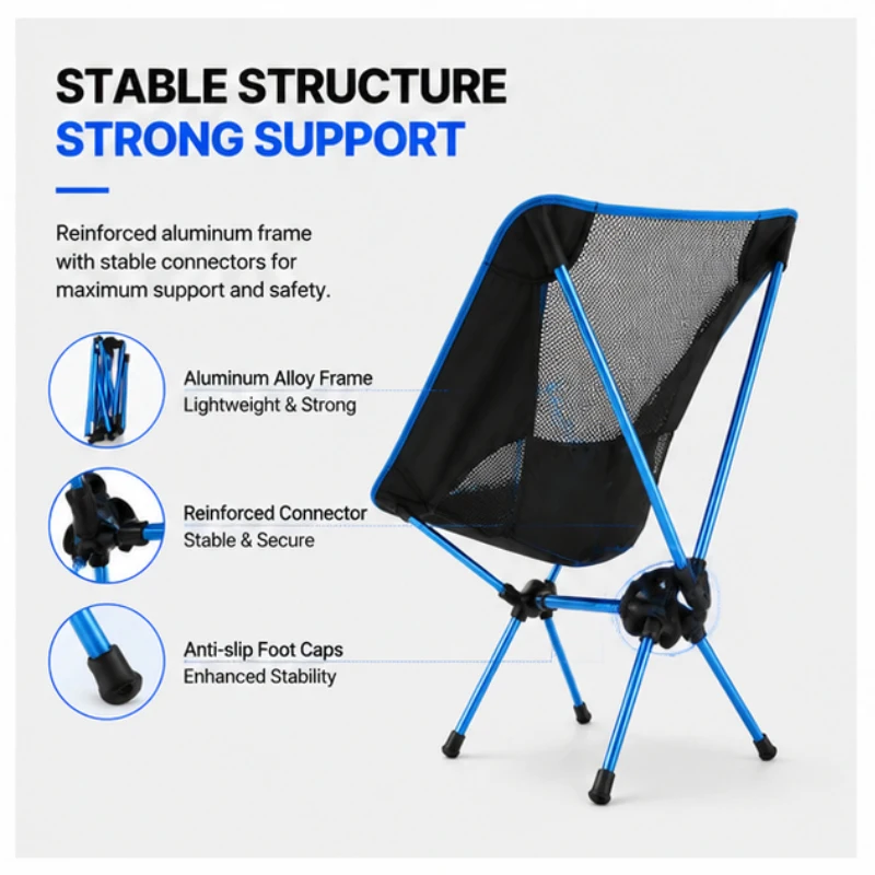 Extended Seat Portable Foldable Camping Chair, Ultralight Detachable Frame Ideal for Outdoor Fishing Journeys - view 5