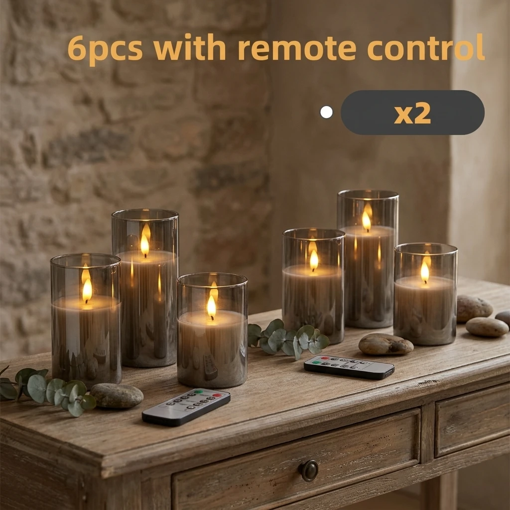 Dunkelgraue LED Flammenlose Elektronische Kerzen 3/6er-Sets mit Fernbedienung & Timer-Funktion, Erhältlich in 3 Größen (4/5/6 Zoll), Ideal für Heimdekoration, Weihnachten, Valentinstag, Halloween und
