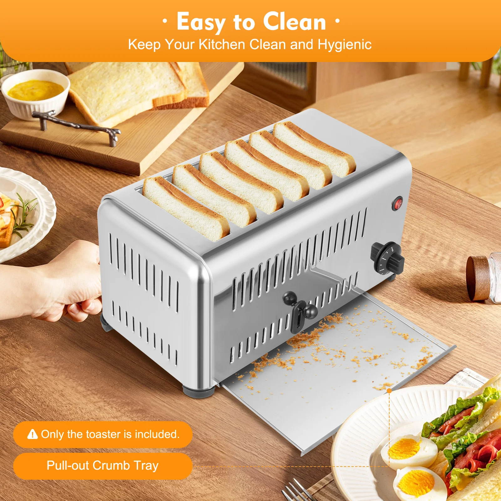 6 Slots Commercial Toaster 6 Slice Wide Slot Stainless Steel Toaster for Restaurant and Home Kitchen, One Piece Molding Process