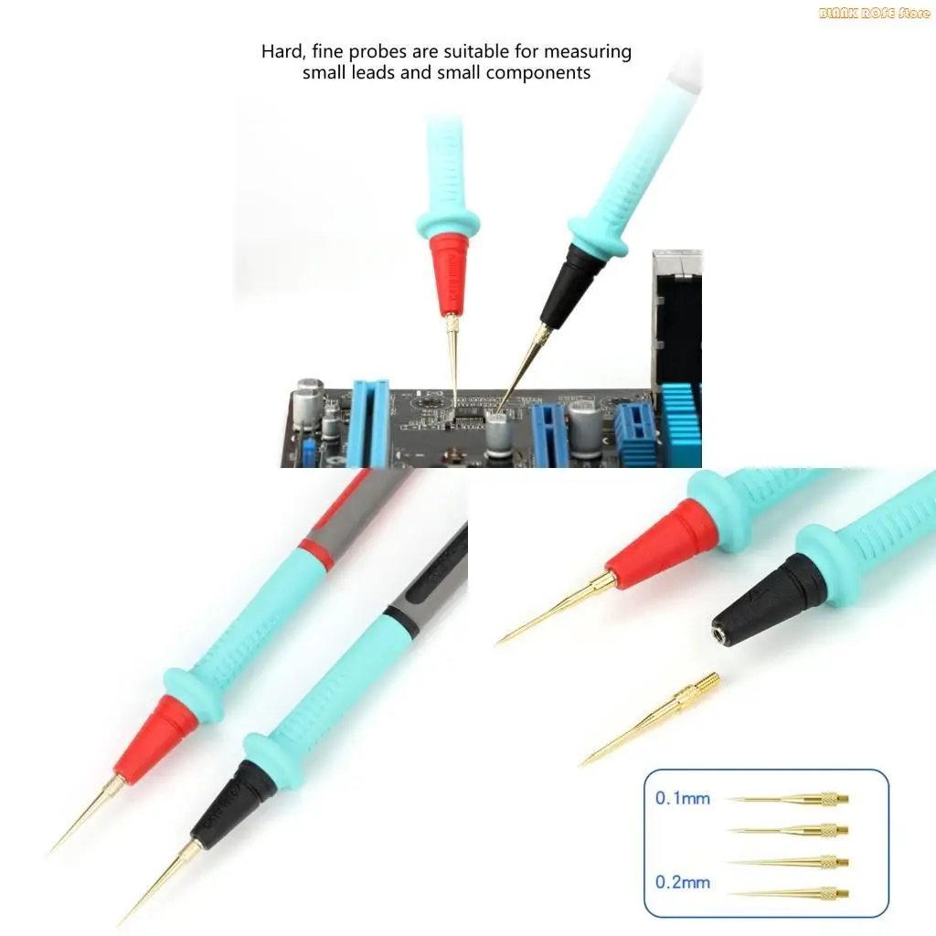 K1AE AntiSlip Multimeter Test Leads Probes With Soft Grip And 4 Interchangeable Steel Needle Tip For Versatilitys Use