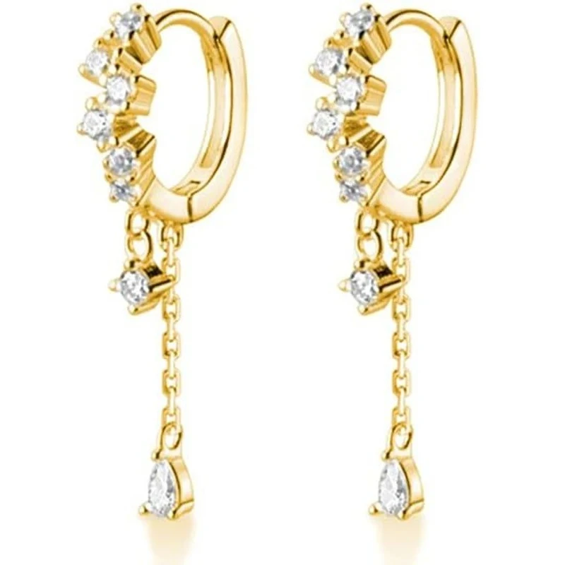 18K gold Silver CZ Hoop Earrings Dangle for Women Teen Girls Teardrop Huggie Earrings Drop Water Droplets Dangle Earrings