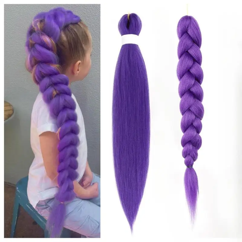 26inch Long Purple Braided KPOP Rumi Cosplay Wig Heat Resistant Synthetic Ponytail Braid Accessory