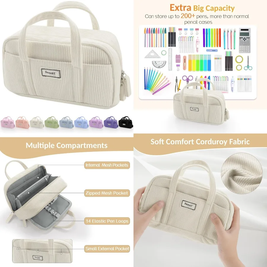 

Sooez Большой пенал Очень большая сумка для карандашей с 5 отделениями Сумка для ручек с широким отверстием Мягкий вельветовый пенал Организовать